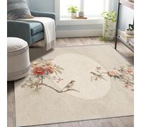 UUZEAI Tapis Salon Antidérapant Style Chinois Vintage Motif Fleurs et Oiseaux Traditionnels Chambre Tapis Rectangulaire à Poils Courts, Lavable pour Salle à Manger Étude Bureau(60x90cm)