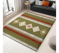 UUZEAI Tapis Salon Bohème, Lavable à Poils Courts, Antidérapant Tapis Sud-Ouest Ethnique Motif Géométrique Vintage pour Chambre, Salle à Manger, Couloir, Vert 60x100cm