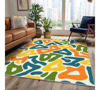 UUZEAI Tapis Salon Rectangulaire Antidérapant Coloré Abstrait Géométrique Design Orange Jaune Bleu Vert Tapis Poil Ras Lavable, Style Art Moderne pour Chambre Ado, Couloir(120x210cm)