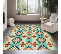 UUZEAI Tapis Salon Style Ethnique Amérindien, Motif Géométrique Aztèque Vintage Tapis de Sol Interieur Antidérapant Lavable Doux pour Chambre, Salle à Manger, Ferme(60x90cm)