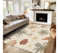 UUZEAI Tapis Salon Tropical Océanique Nautique, Lavable Doux, Coquillage Étoile de Mer Palmier Motif Tapis de Sol Antidérapant pour Salle à Manger Chambre Décoration Maison, Beige(180x240cm)