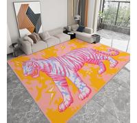 UUZEAI Tapis Tigre Rose pour Salon 150 x 250 cm, Lavable, Fin, Doux et antidérapant, pour Couloir, Chambre ou Bureau, Motif Animal Sauvage