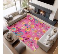 UUZEAI Tapis Traditionnel Classique à Motif Floral, 60 x 90 cm, Lavable, Style Oriental Vintage, Doux et antidérapant, Rose Vif, idéal pour Le Salon, la Chambre et la Cuisine