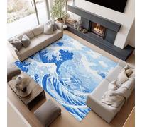 UUZEAI Tapis Vague Bleue 200x300 cm, Style Japonais Asiatique, Lavable, antidérapant, Doux et Fin, idéal pour Le Salon, la Chambre ou la Chambre d'enfant