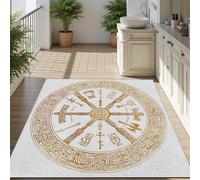 UUZEAI Tapis Viking Magic Symbol 40x100cm, Lavable, pour Salon, Salle à Manger ou Chambre Motif Boussole dorée Nordique, Divination Tapis Fin antidérapant