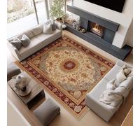 UUZEAI Tapis Vintage Floral Boho pour Salon, 150 x 200 cm, Style Oriental, Lavable et antidérapant, idéal pour Chambre, Salle à Manger et Cuisine, Rouge