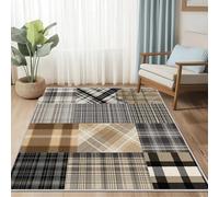 UUZEAI Tapis Vintage Patchwork à Carreaux 40x100cm pour Chambre, Lavable, Kaki et Noir, Motif à Carreaux Classiques antidérapant, idéal pour entrée, Salon et véranda