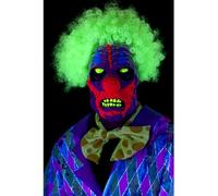 UV Black Light Clown Mask, Multi-Coloured, Latex, Overhead, with Hair