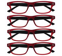 UV Reader Caoutchouté Rouge Noir Lunettes De Lecture Valeur Pack 4 Hommes Femmes UVR4PK033 +3,00