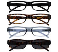 UV Reader Lunettes de Lecture Noir Brun Gris Lecteurs avec Brun UV400 Lecteur Soleil Valeur Set de 4 Hommes Femmes RRRS32-1272 +1,50, Puissance Optique +1,50