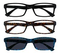 UV Reader Lunettes de Lecture Noir Marron Écaille avec Bleu Lecteur Soleil Valeur Pack 3 Hommes/Femmes UVSR3092 +1,00