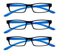 UV Reader Noir Bleu Lumineux Cou Lunettes de Lecture Valeur Pack 3 Femmes Hommes UVR3Pk020 +3,50