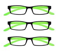 UV Reader Noir Vert Lumineux Cou Lunettes de Lecture Valeur Pack 3 Femmes Hommes UVR3Pk021 +3,00