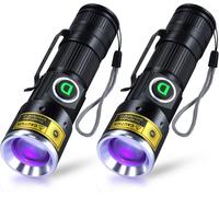 Uv Torch Usb Rechargeable 395nm,Black Light Ultraviolet Led Portable Mini Zoomable,Spot Detector,Cat Urine,Fluorescent,Amber,Epoxy Resin,Pack Of 2