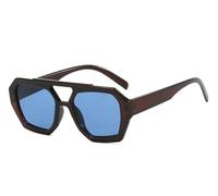 UV400 Protection Double Bridge Lunettes de soleil asymétriques Style rétro Femmes Mode Léger Cadeau pour Urban Chic, Thé foncé/bleu