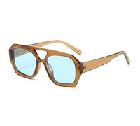 UV400 Protection Double Bridge Lunettes de soleil asymétriques Style rétro Femmes Mode Léger Cadeau pour Urban Chic, Champagne/bleu