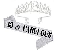 UVATAHONA Écharpe et diadème pour 18e anniversaire pour filles, écharpe et couronne pour 18e anniversaire, cadeaux d'anniversaire pour filles, fournitures et décorations, argenté