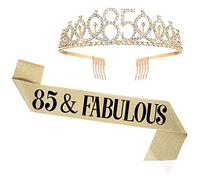 UVATAHONA Écharpe et diadème pour 85e anniversaire pour femme, écharpe et couronne fabuleuse, cadeaux de décoration pour 85e anniversaire pour femme, fournitures de fête pour la reine, doré