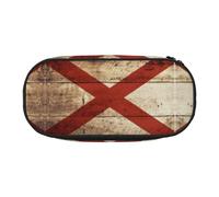 UVBDF Alabama État drapeau sur vieux grain de bois étui à cartes postales pour hommes femmes, étui à crayons portable esthétique, étuis à fermeture éclair pour organisateur de bureau, noir, taille