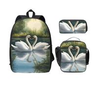 UVBDF Beau sac à dos blanc cygnes sur le lac avec boîte à déjeuner et trousse à crayons pour les aventures du week-end, Noir , Taille unique, Organiseur de sac