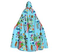 UVBDF Cape à capuche en polyester pour adulte, motif carte de l'Amérique du Sud avec icônes, cape de sorcière pour Halloween, la Saint-Patrick