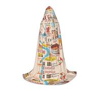 UVBDF Carte de Rome avec monuments Illus Renaissance Fair Outfit Cape à capuche pour adolescents Gothique Médiéval Cosplay Costume de scène Théâtre