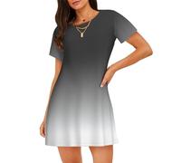 UVBDF Chemise de nuit blanche à noire à manches courtes pour femme, robe pyjama ample à col rond, Noir , XXL