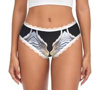 UVBDF Culotte imprimée ailes d'ange pour femme avec bordure en dentelle stretch hipster usage quotidien, blanc, XL