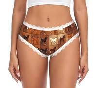 UVBDF Culotte marron à imprimé cheval pour femme avec bord en dentelle extensible hipster usage quotidien, blanc, S