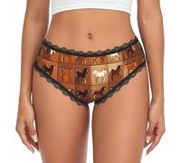 UVBDF Culotte marron à imprimé cheval pour femme avec bord en dentelle extensible hipster usage quotidien, Noir , S
