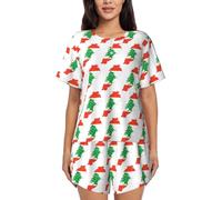 UVBDF Ensemble de pyjama d'été 2 pièces à manches courtes pour femme, motif carte du drapeau du Liban, vêtement de nuit doux et léger avec poches pour le salon quotidien, Noir , M