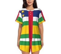 UVBDF Ensemble de pyjama d'été 2 pièces pour femme, motif drapeau de l'Afrique centrale, vêtement de détente doux et léger avec poches pour le salon quotidien, Noir , M