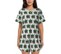UVBDF Green Ghost Horror Halloween Pumpkin Summer Pyjama 2 pièces à manches courtes Vêtement de détente doux et léger avec poches pour le salon quotidien, Noir , L