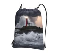 UVBDF Lighthouse In Storm Sac à dos léger avec cordon de serrage et compartiment réglable pour balade à la plage, Noir , One Size, Sac à dos daypack