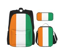 UVBDF Lot de 3 sacs à dos avec motif drapeau de la Côte d'Ivoire pour voyage, étude, sac à dos, boîte à déjeuner et trousse à crayons, Noir , Taille unique, Ensemble cartable
