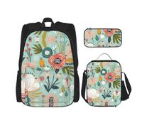 UVBDF Lot de 3 sacs à dos colorés FloraBackpack pour voyage, étude, sac à dos, boîte à déjeuner et trousse à crayons, Noir , Taille unique, Ensemble cartable