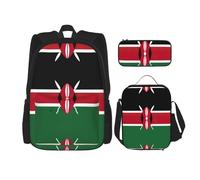 UVBDF Lot de 3 sacs à dos d'école avec drapeau du Kenya pour voyage, étude, sac à dos, boîte à déjeuner et trousse à crayons, Noir , Taille unique, Ensemble cartable