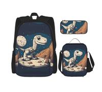 UVBDF Lot de 3 sacs à dos d'école avec motif astronaute, dinosaure, roche, sac à dos, boîte à déjeuner et trousse à crayons, Noir , Taille unique, Ensemble cartable