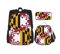 UVBDF Lot de 3 sacs à dos d'école avec motif drapeau du Maryland State pour voyage, étude, boîte à déjeuner et trousse à crayons, Noir , Taille unique, Ensemble cartable