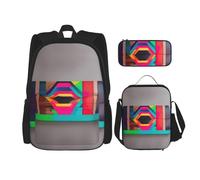 UVBDF Lot de 3 sacs à dos d'école en bois colorés pour voyage, étude, boîte à déjeuner et trousse à crayons, Noir , Taille unique, Ensemble cartable