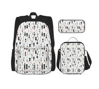 UVBDF Lot de 3 sacs à dos d'école, sac à dos, boîte à déjeuner et trousse à crayons, Noir , Taille unique, Ensemble cartable