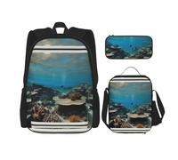 UVBDF Lot de 3 sacs à dos sous-marins avec vue sur l'océan pour voyage, étude, sac à dos, boîte à déjeuner et trousse à crayons, Noir , Taille unique, Ensemble cartable