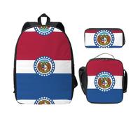 UVBDF Missouri State Flag Sac à dos avec sac à livres avec boîte à déjeuner et trousse à crayons pour les aventures du week-end, Noir , Taille unique, Organiseur de sac