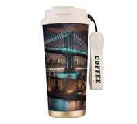 UVBDF New York Manhattan Bridge Tasse à café de voyage en acier inoxydable avec couvercle anti-fuite pour café glacé, infusion chaude