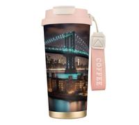 UVBDF New York Manhattan Bridge Tasse à café de voyage en acier inoxydable avec couvercle anti-fuite pour café glacé, infusion chaude