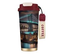 UVBDF New York Manhattan Bridge Tasse à café de voyage en acier inoxydable avec couvercle anti-fuite pour café glacé, infusion chaude