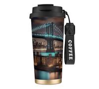 UVBDF New York Manhattan Bridge Tasse à café de voyage en acier inoxydable avec couvercle anti-fuite pour café glacé, infusion chaude