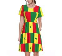 UVBDF Robe d'été avec motif drapeau du Sénégal pour femme, t-shirt décontracté à manches courtes, cache-maillot de plage avec poches, Noir , XXL