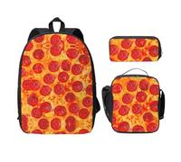 UVBDF Sac à dos 3D Pizza Pepperoni Sac à dos avec boîte à déjeuner et trousse à crayons pour les aventures du week-end, Noir , Taille unique, Organiseur de sac