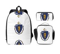 UVBDF Sac à dos avec drapeau de l'État du Massachusetts avec boîte à déjeuner et trousse à crayons pour les aventures du week-end, Noir , Taille unique, Organiseur de sac